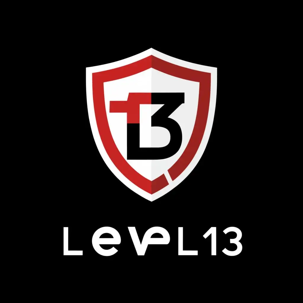 a logo design,with the text "level13", main symbol:i want to be like 13  in shield, 13 to white and 'level' to be on top like shield red,Moderate,clear background