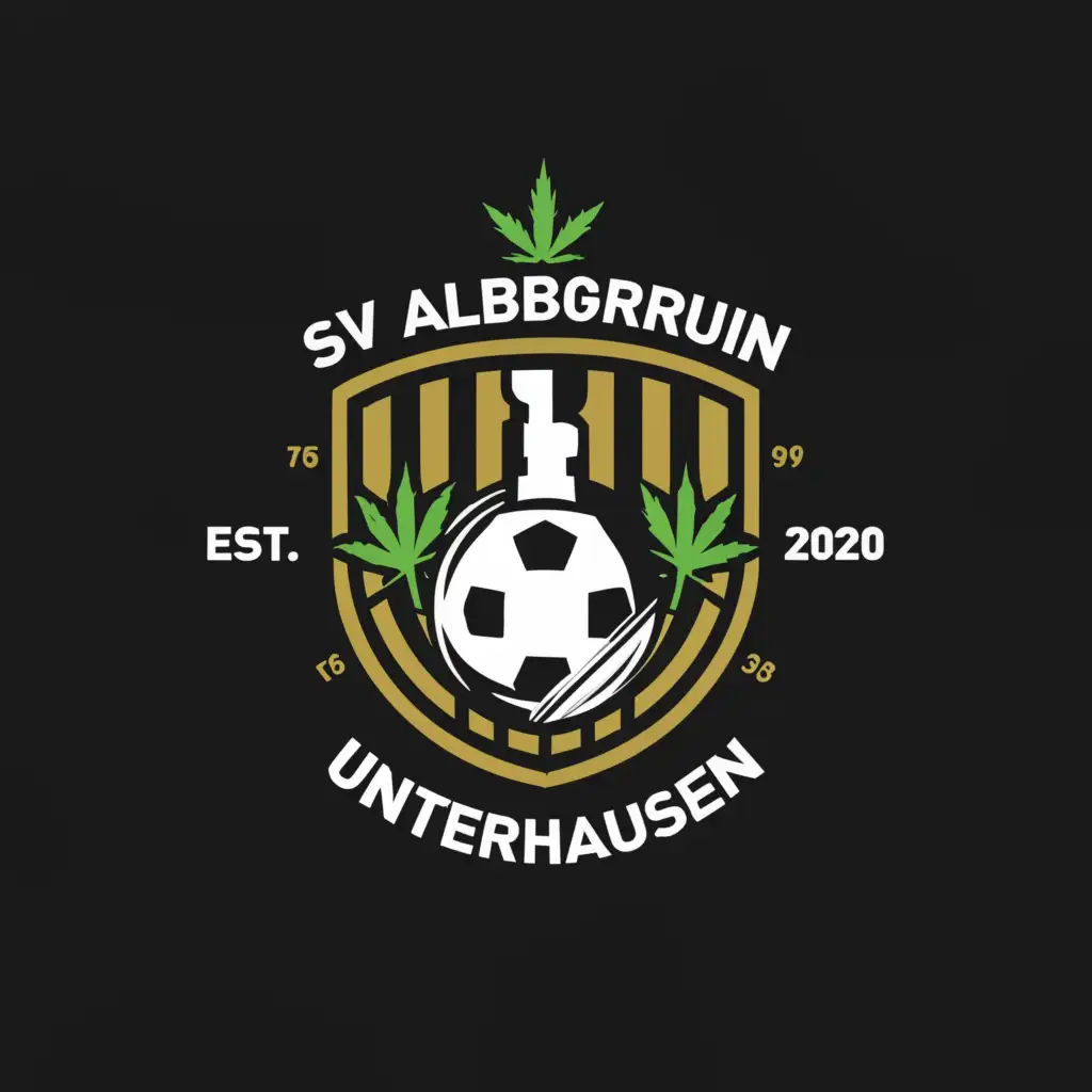 a logo design,with the text "SV Albgrün Unterhausen", main symbol:Coat of Arms with Soccer ball and cannabis leaf,Moderate,be used in Sports Fitness industry,clear background