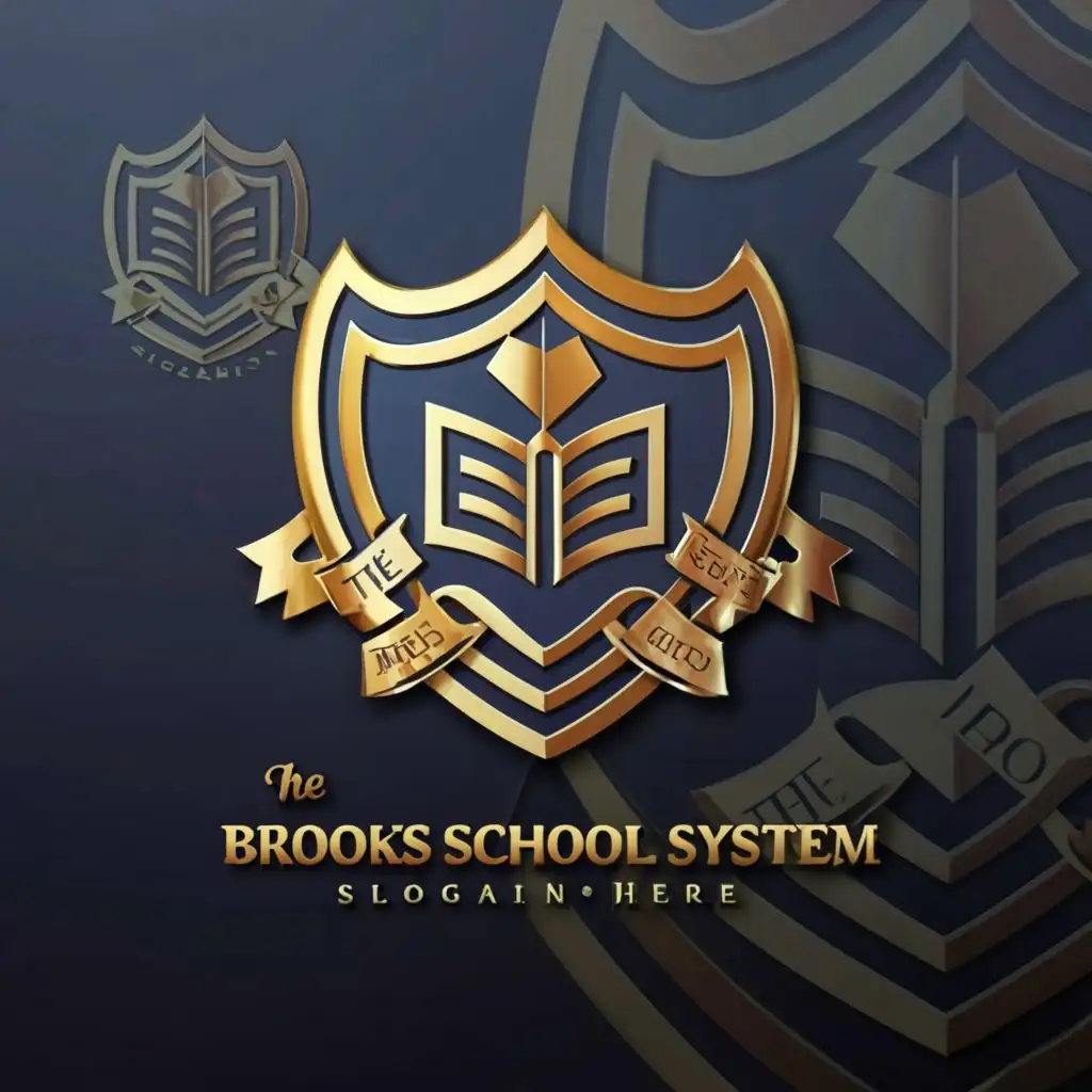 logo, The badge is shaped like a knight's shield with a book symbol and knowledge and research.
make the logo 3d, with the text "The Brooks School System", typography, be used in Education industry