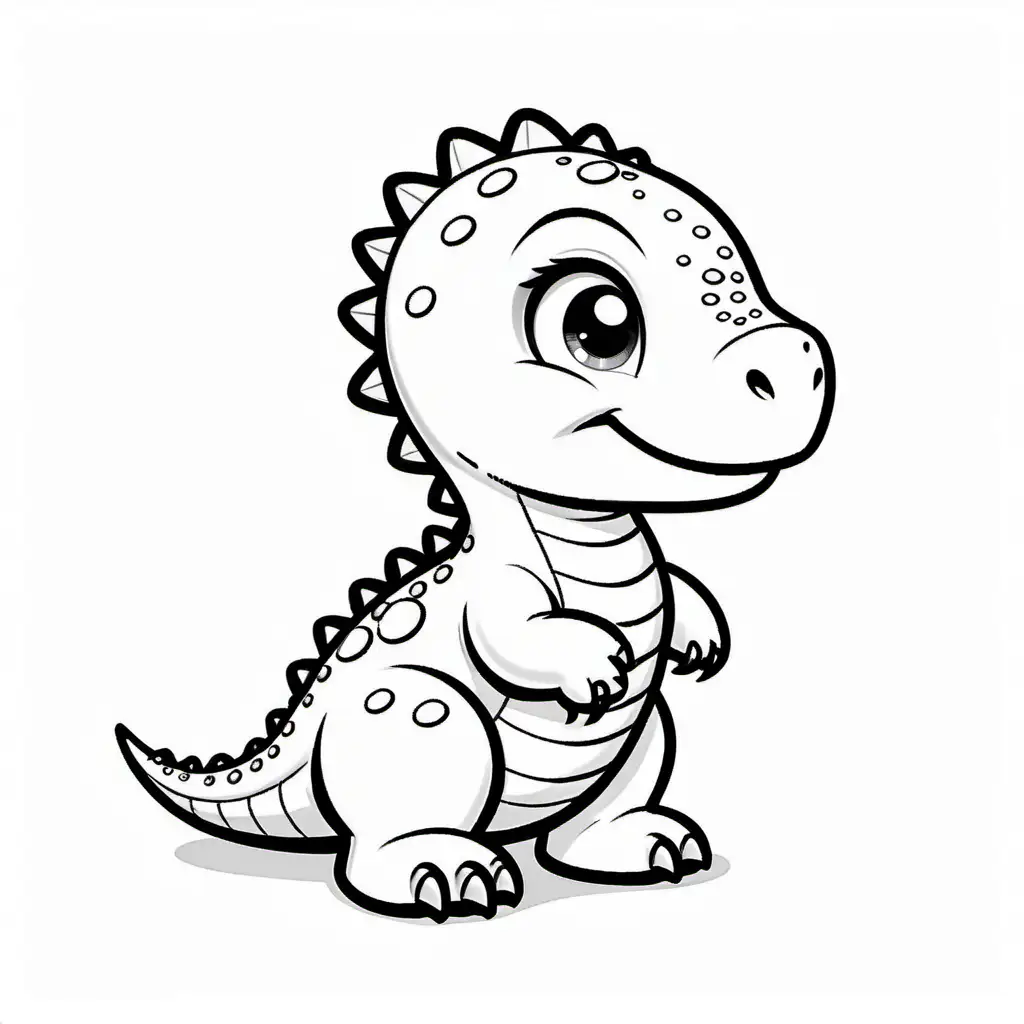 Baby dinosaur front view , Coloring Page, black and white, line art, white background, Simplicity, Ample White Space. The background of the coloring page is plain white to make it easy for young children to color within the lines. The outlines of all the subjects are easy to distinguish, making it simple for kids to color without too much difficulty