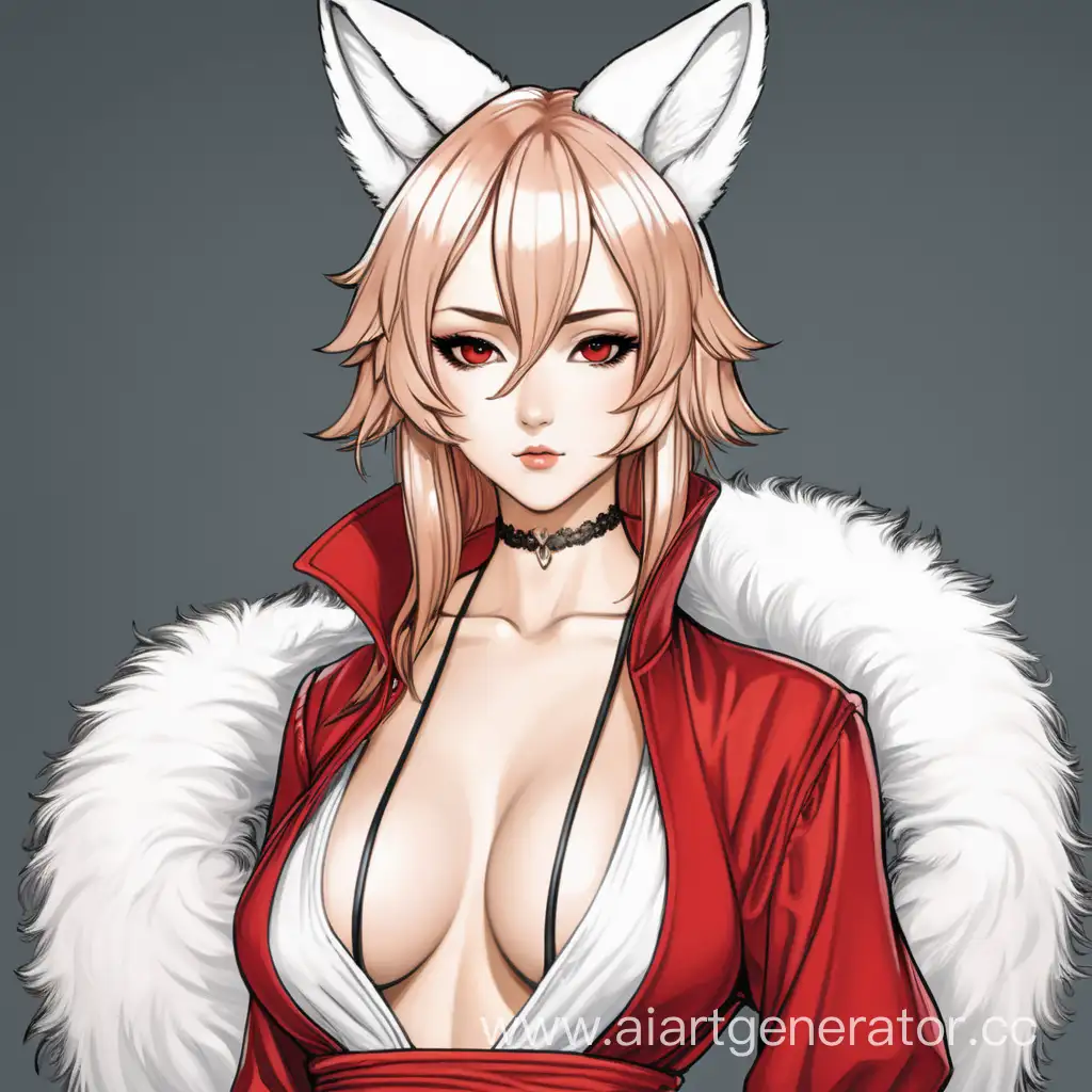Sultry-Manga-Illustration-Alluring-Lady-with-Red-LowCut-Neckline-and-Fox-Tails