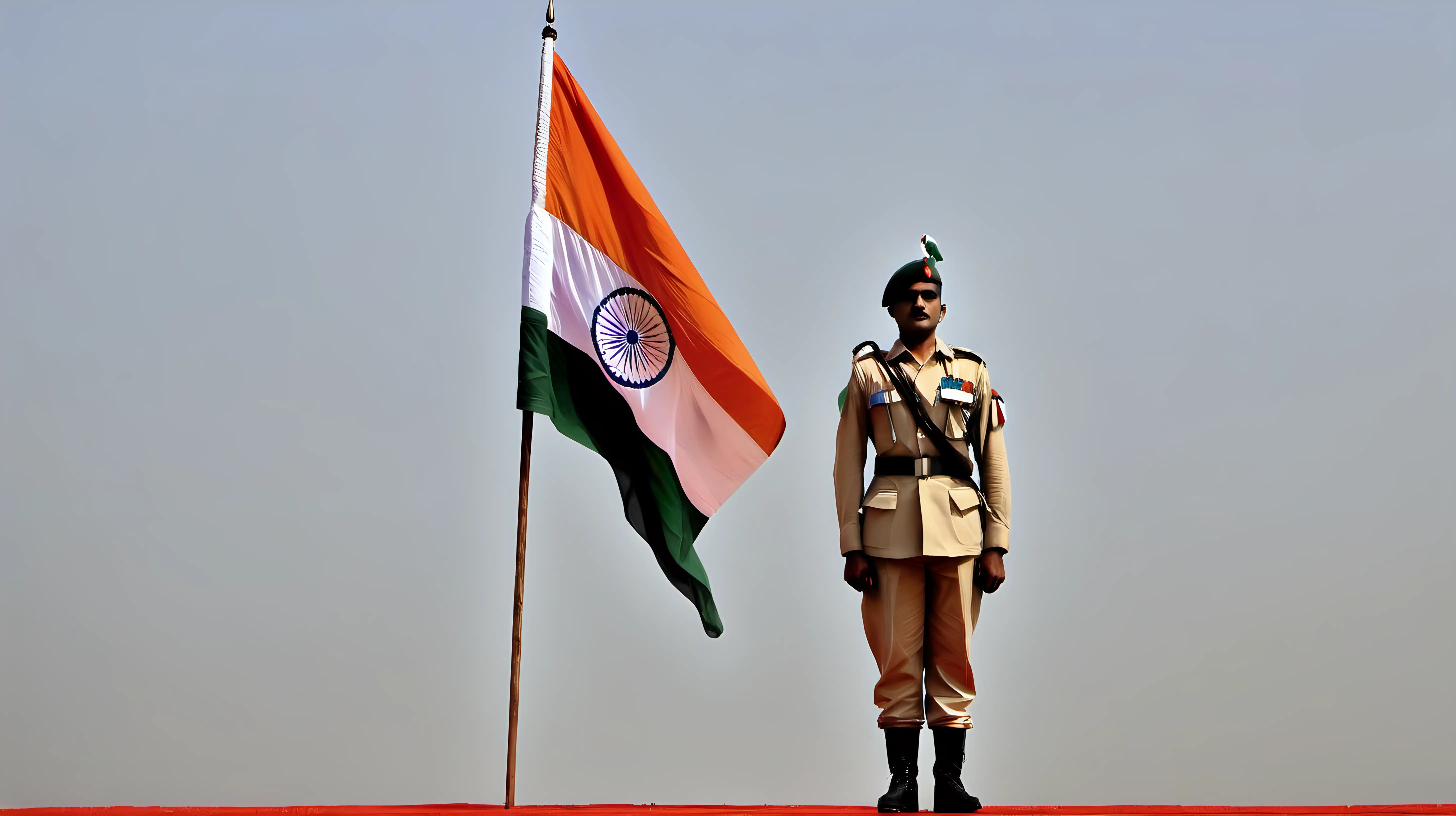 Proud Soldier Holding Indian Flag in Reverence