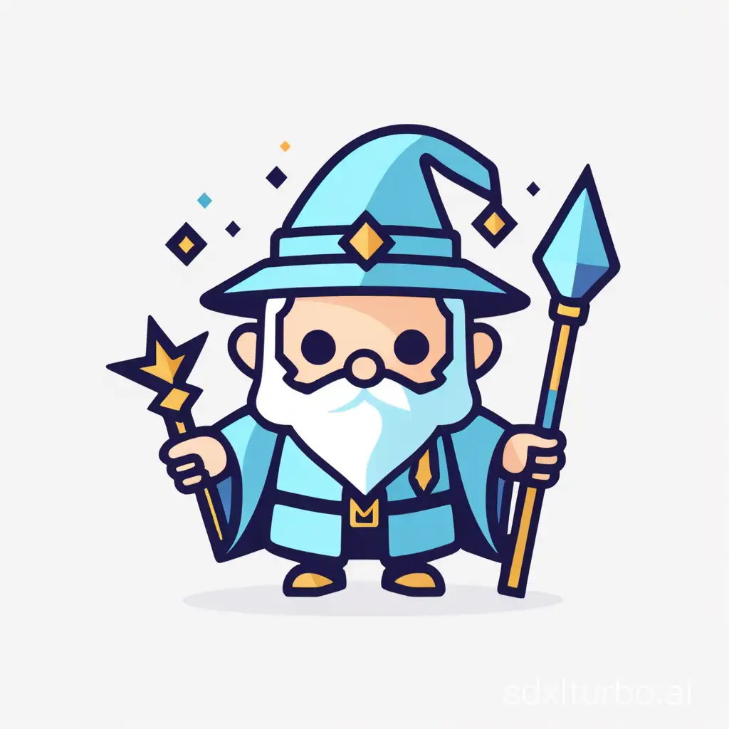 flat minimalist fantasy game icon, single character cartoon wizard, simple geometric shapes, solid colors, clean lines, modern vector style, high contrast, white background --ar 1:1 --s 750 --q 2