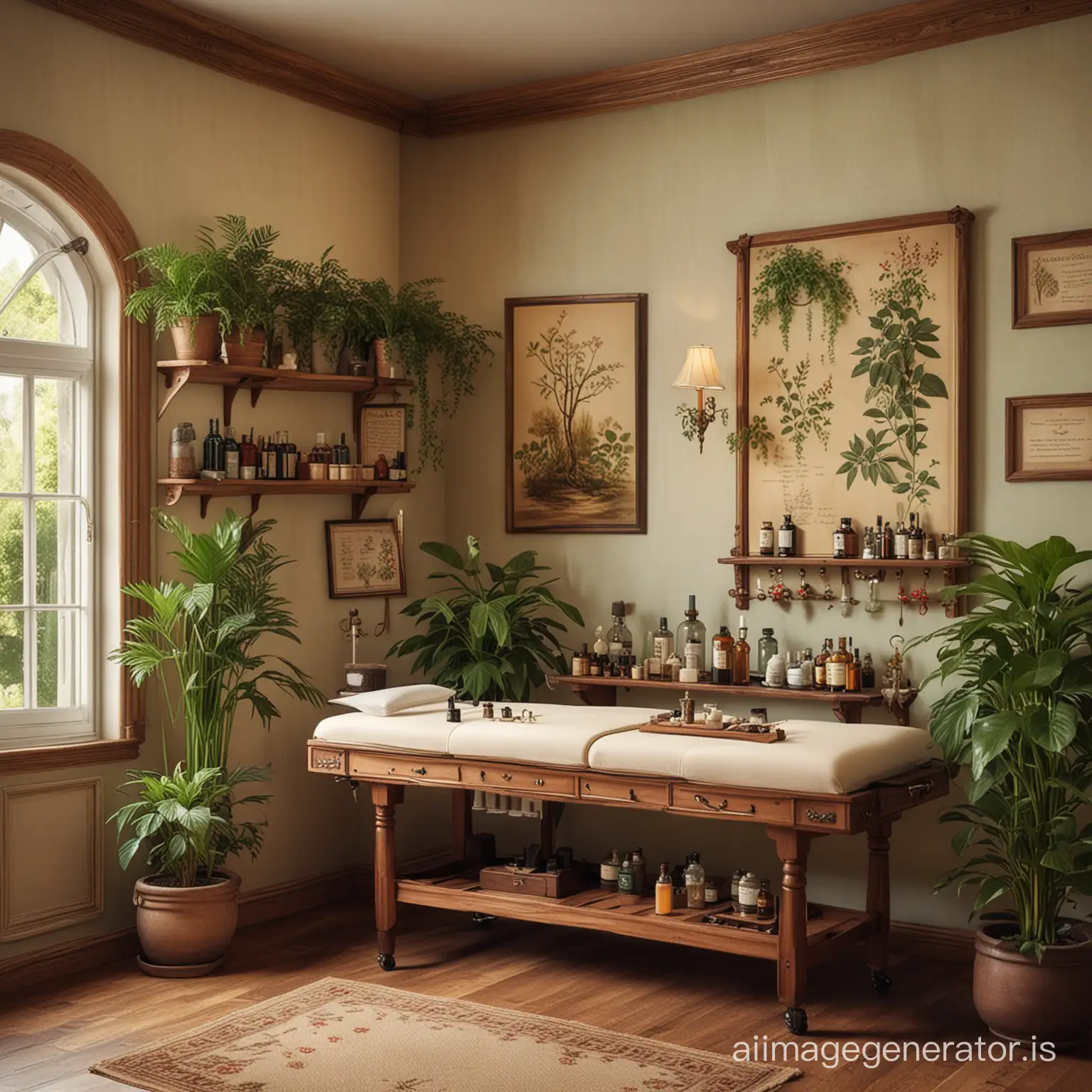 Fantasy-Medical-Treatment-Room-in-English-Manor-Style-with-Plants-and-Potions