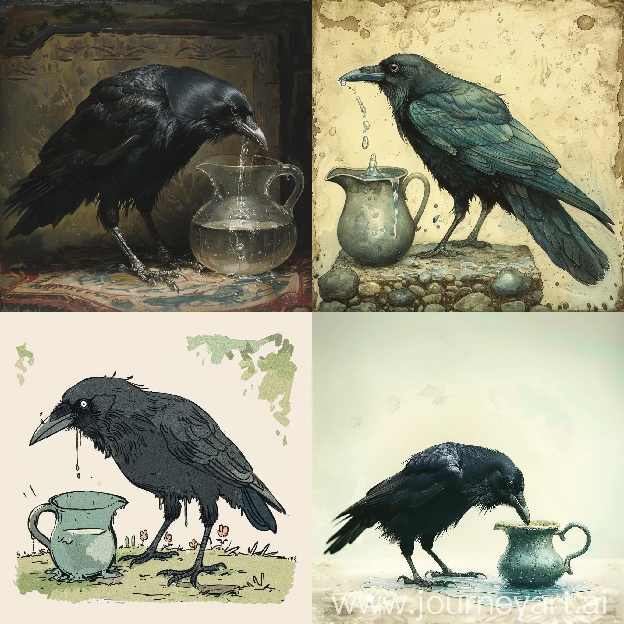 Thirsty-Crow-Finding-Water-in-Pitcher