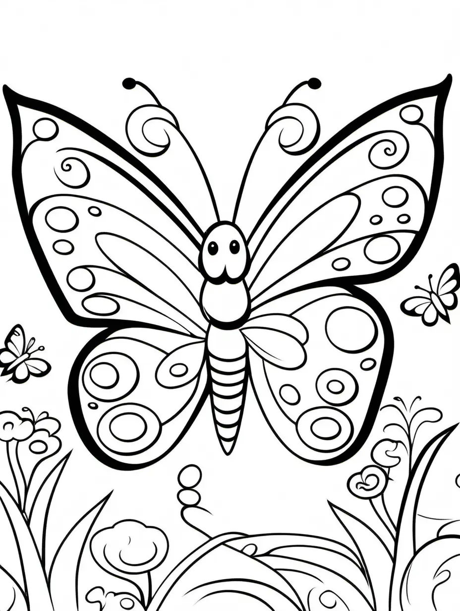 Cartoon Butterfly Coloring Page for Kids Simple and Fun Activity