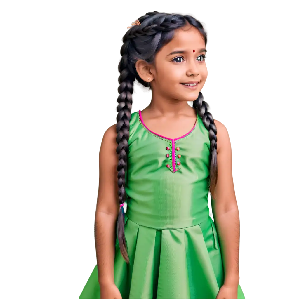 Indian girl child of 5 years old having pony tail braid with beautiful eyes.