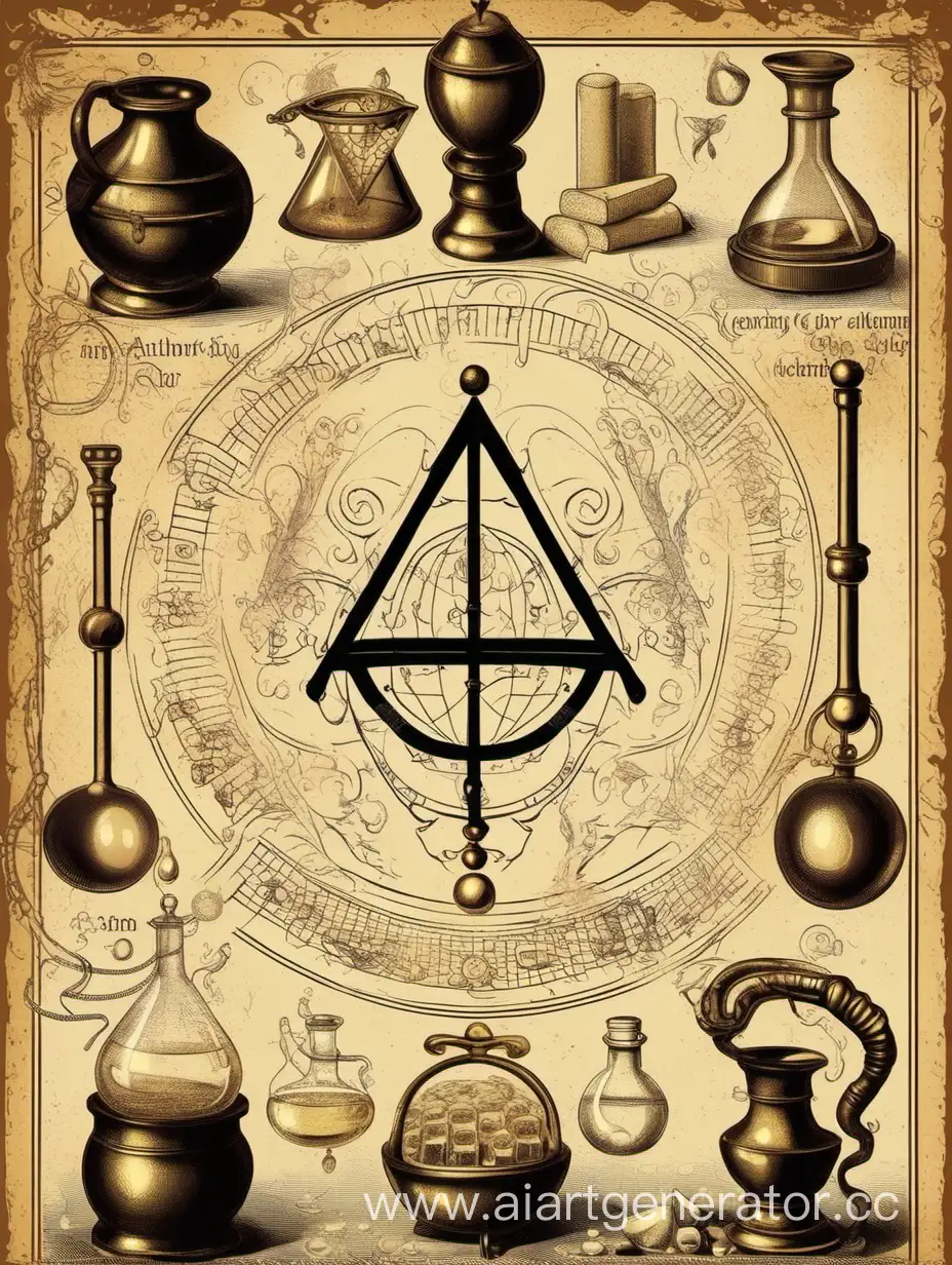 плакат на тему алхимия старинный реалистичный