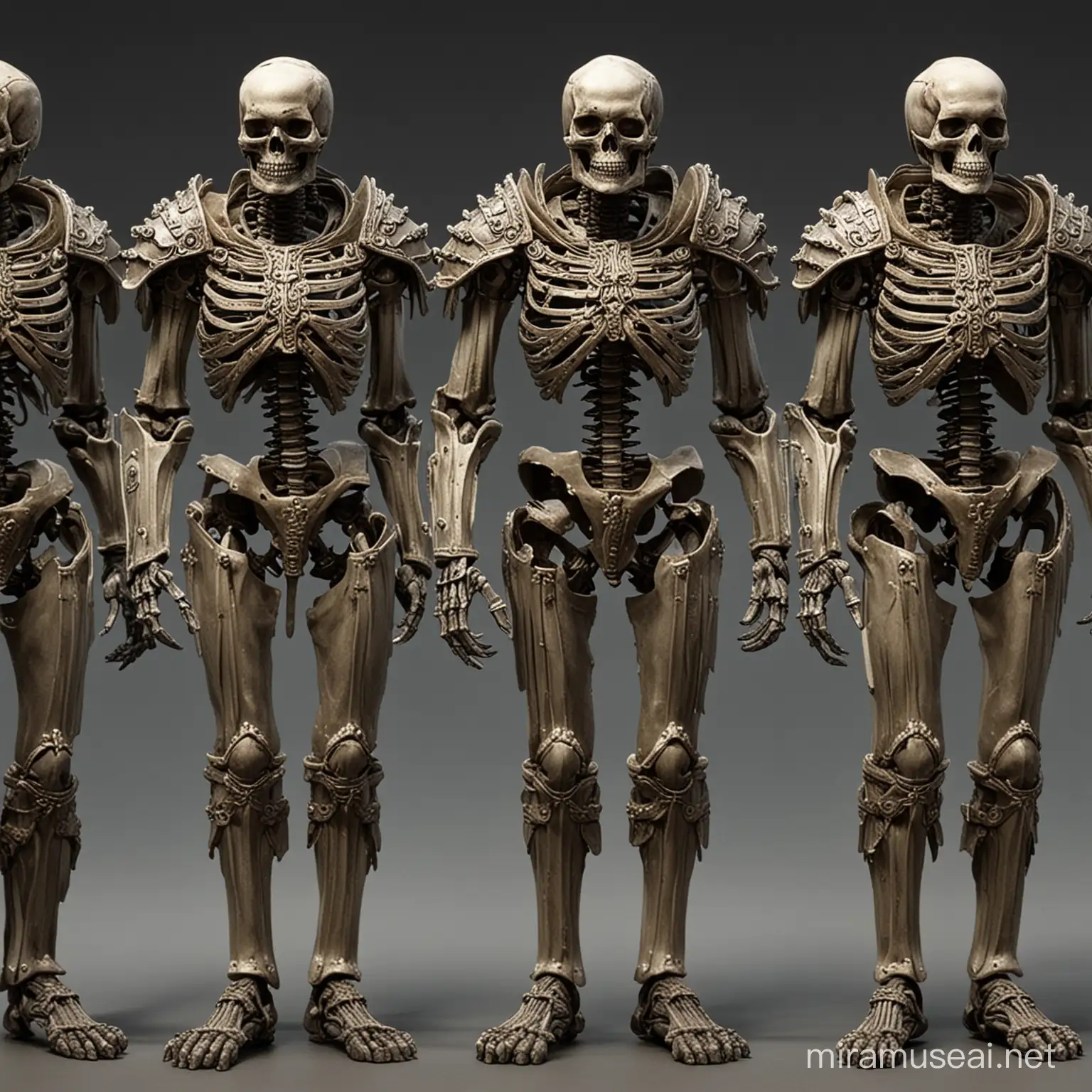 Ancient Skeleton Warriors in Battle Formation with Half Armor