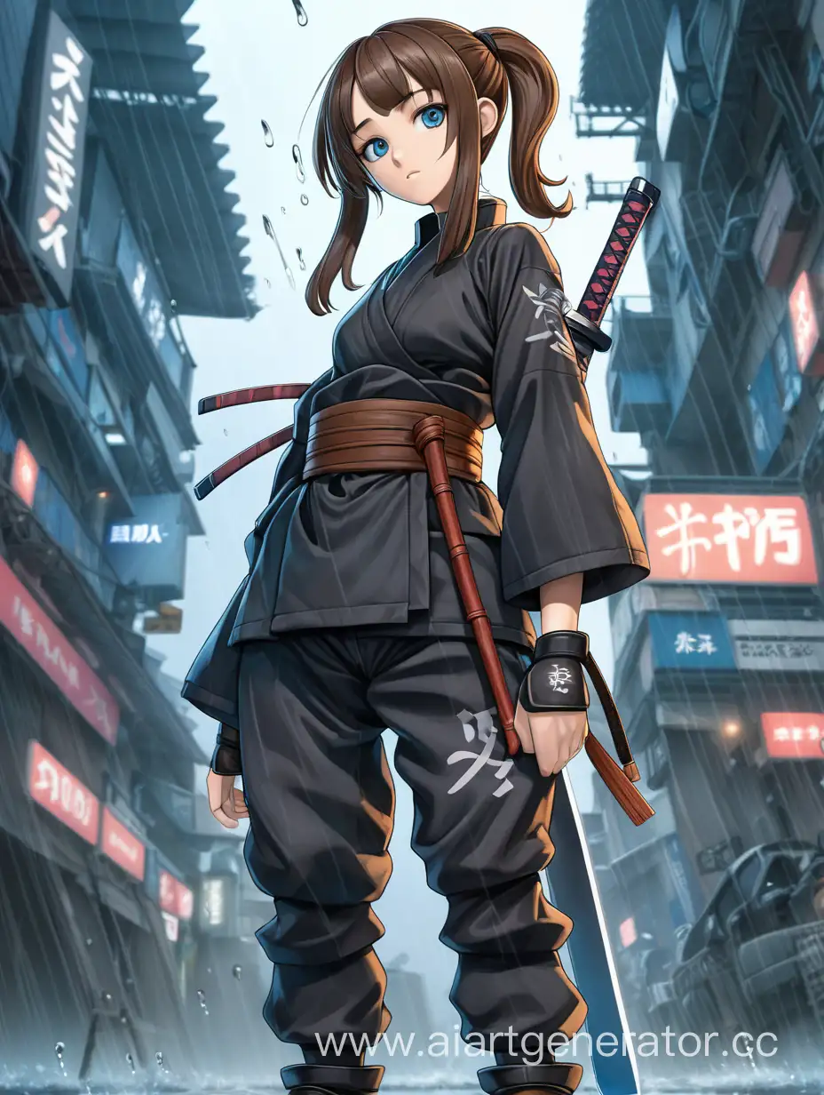 Ninja-Girl-in-Anime-Style-Rainy-Battle-Aftermath