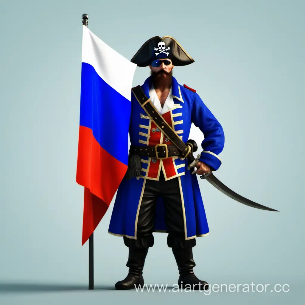 русский пират c флагом россии