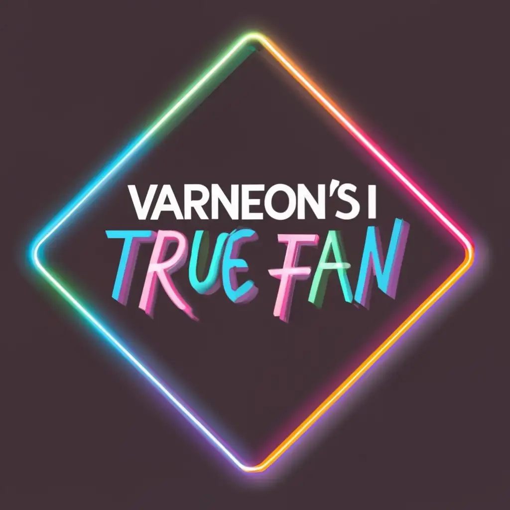 logo, A black triangle with 3 sides only and with neon outlines pointing downwards, with the text "VARNEON'S #1 TRUE FAN", typography