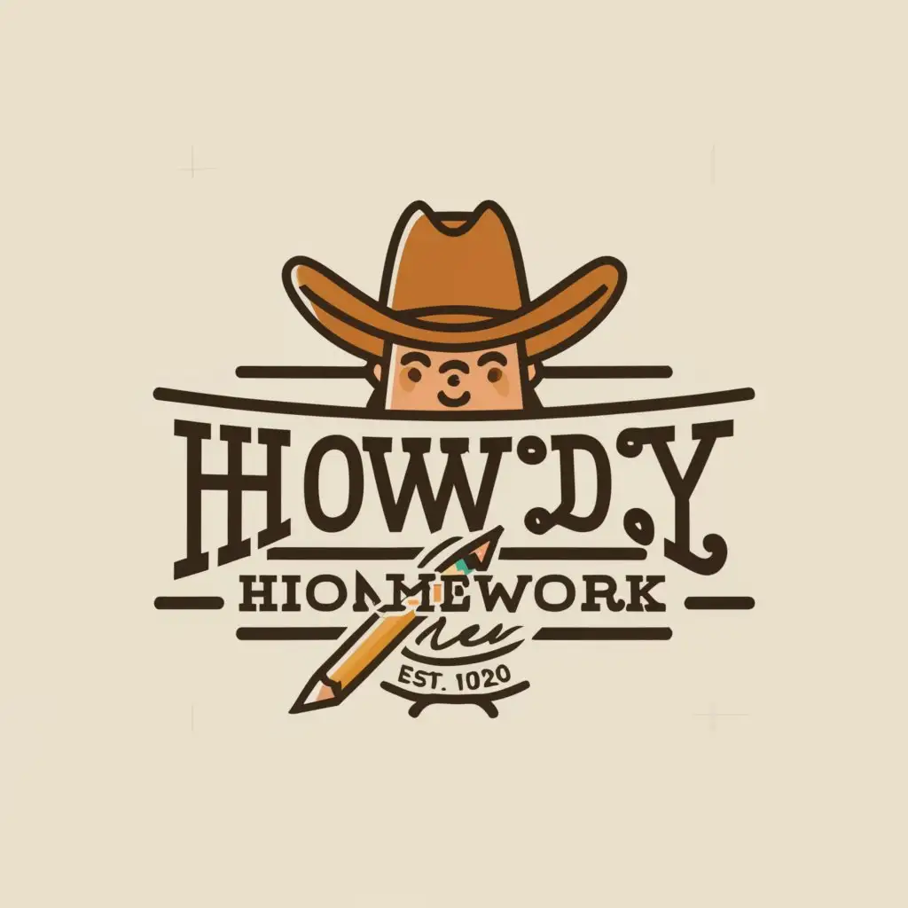 a logo design,with the text "Howdy Homework", main symbol:A cowboy theme,Moderate,be used in Education industry,clear background