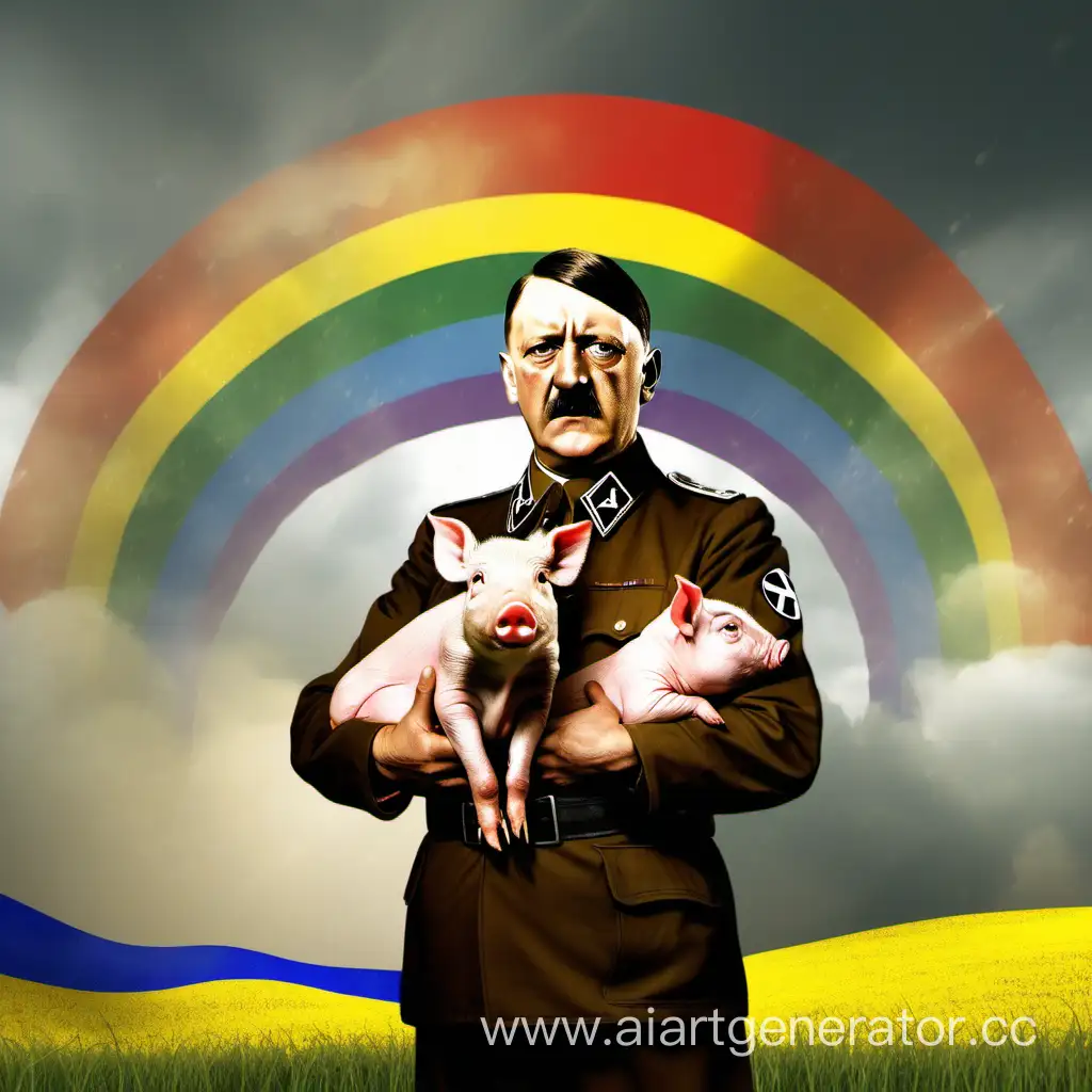 Adolf-Hitler-Holding-Piglet-with-Rainbow-and-Ukrainian-Flag