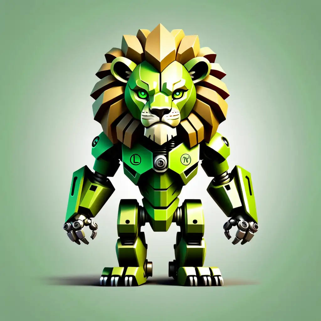 create me a logo for trading bot, lion, serious, human like, android, green, no background, full body, mechanical, simple
