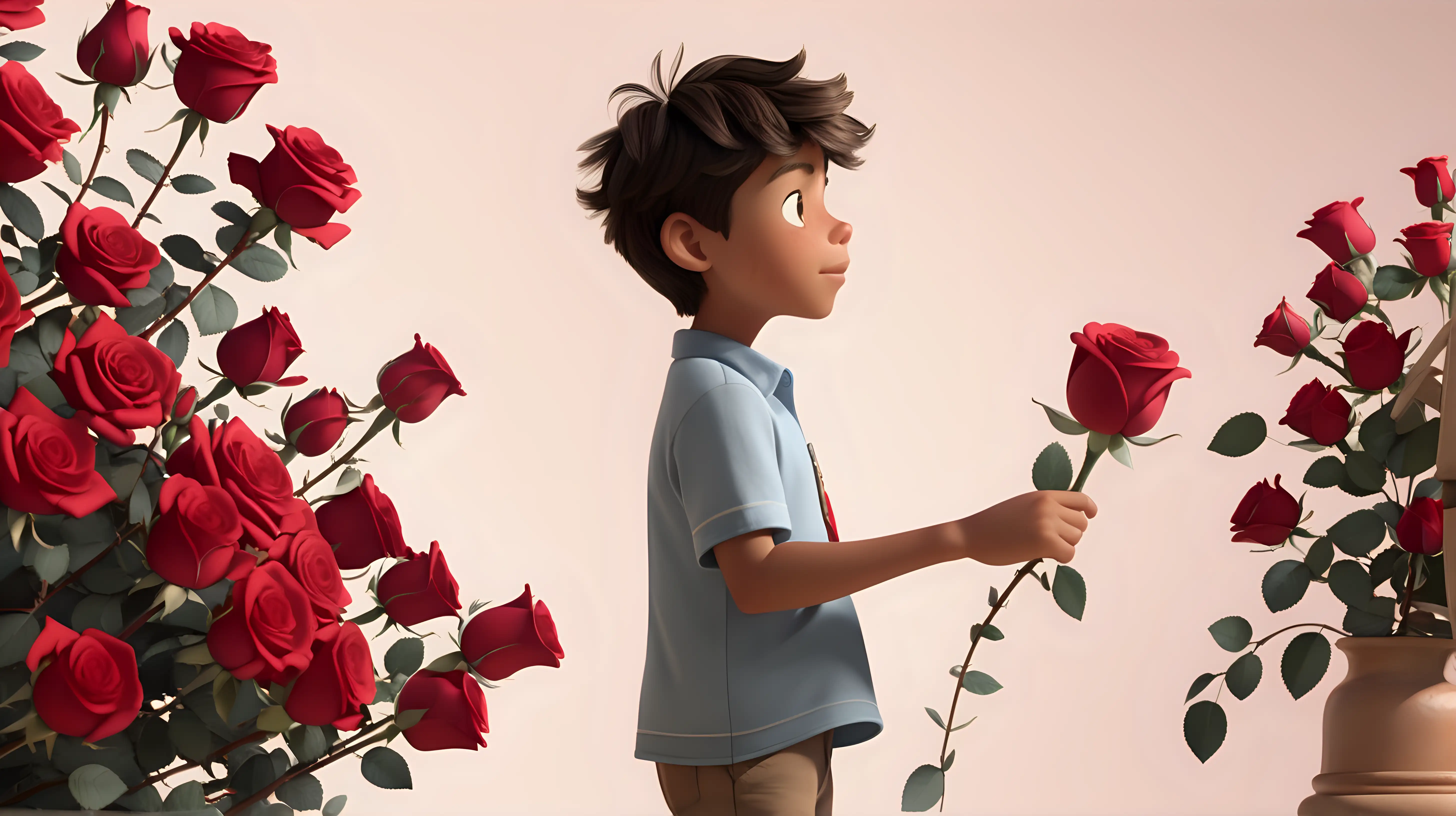 Heartfelt Quest Animated Boy Seeking the Perfect Rose