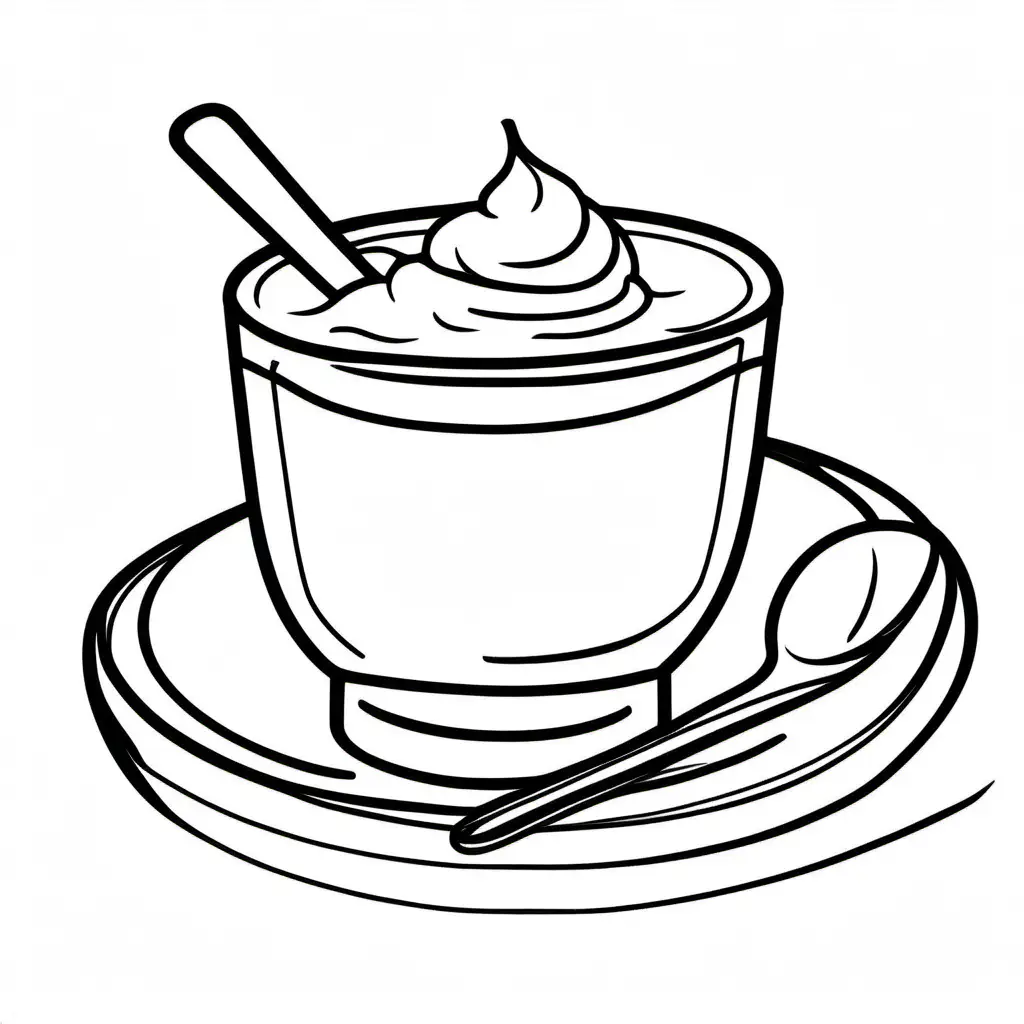 Create a bold and clean line drawing  a Yogurt.  without any background, Coloring Page, black and white, line art, white background, Simplicity, Ample White Space. The background of the coloring page is plain white to make it easy for young children to color within the lines. The outlines of all the subjects are easy to distinguish, making it simple for kids to color without too much difficulty