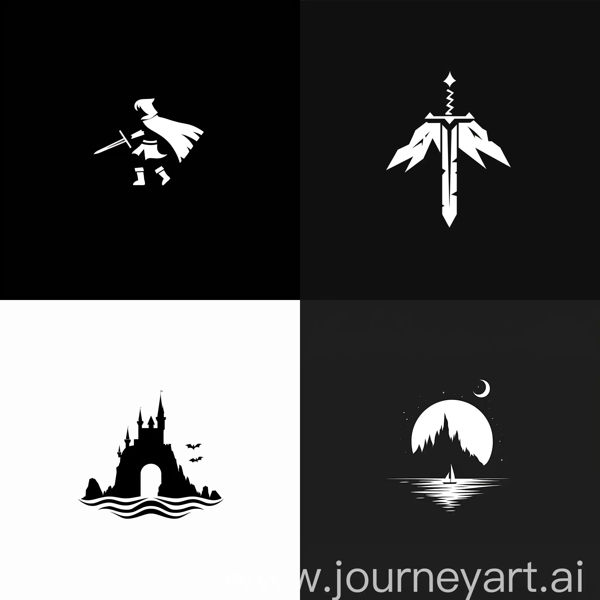 Adventure, fantasy, logo, simple, minimalist, high resolution, black and white