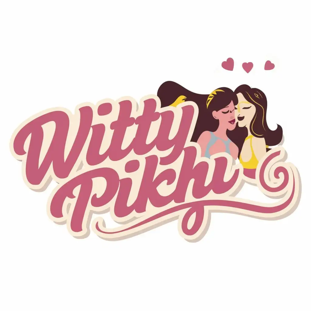 logo, girls flirt, with the text "Witty Pickup", typography