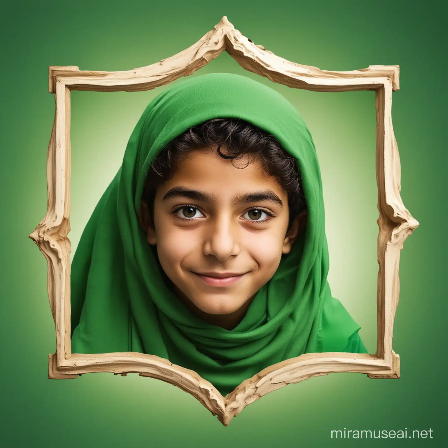 Arab Boy Surrounded by Design Elements on Green Background Creative SMM Post