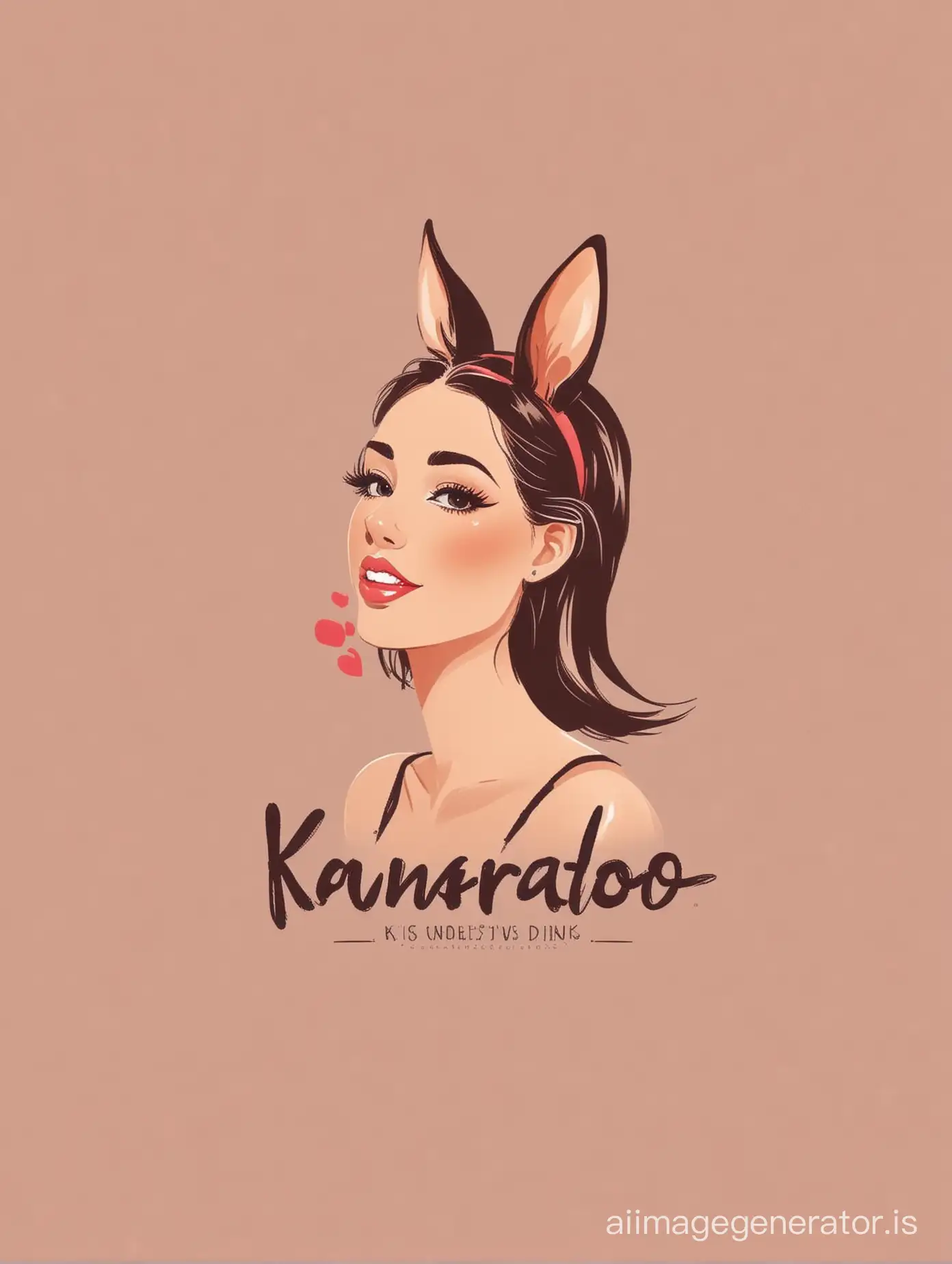 Logo kangaroo, kiss in mouth, cute woman in lingerie, simple, logotype 