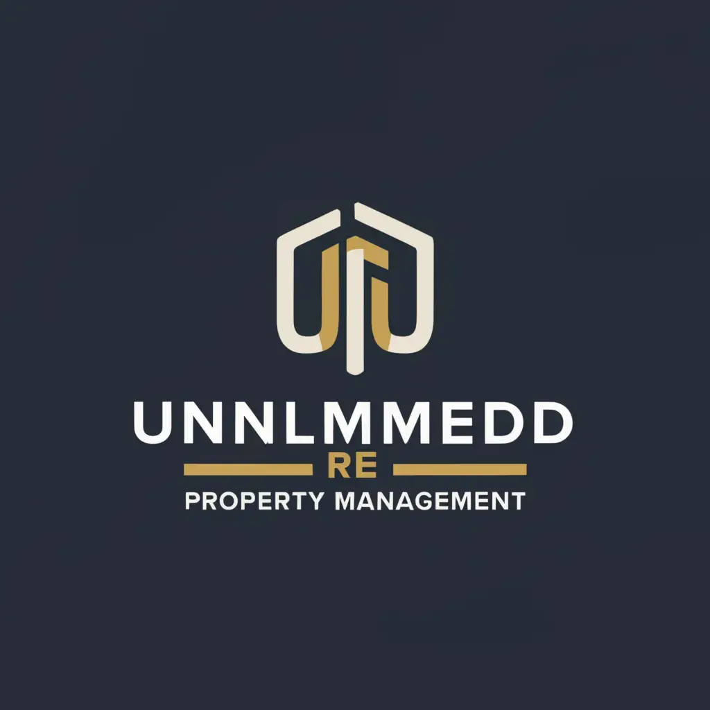 a logo design, with the text "Unlimited RE Property Management", main symbol:U, Moderate, clear background Black White and Lime Green colors