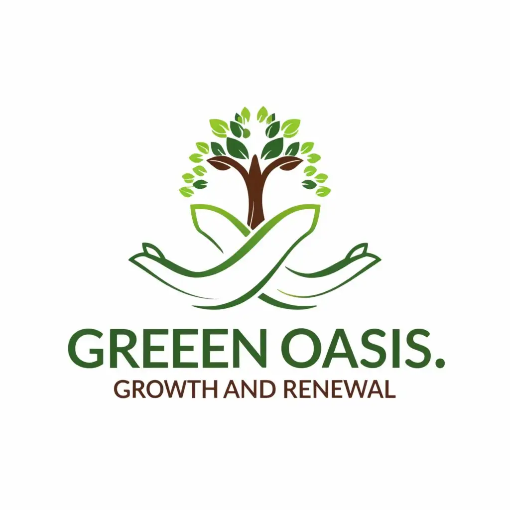 a logo design,with the text "Green oasis: growth and renewal", main symbol:Trees, hands, sea,Moderate,be used in Nonprofit industry,clear background