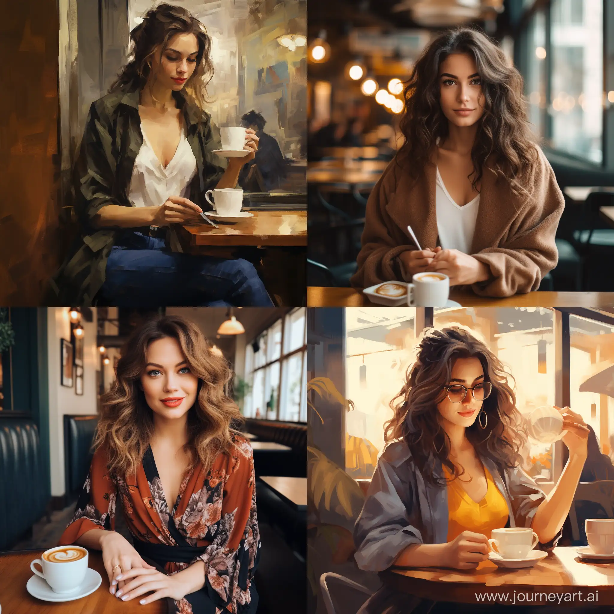 Woman-Enjoying-Coffee-in-a-Cozy-Cafe-Setting