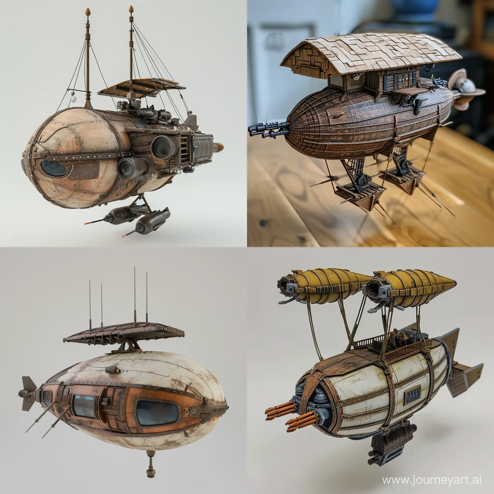 Small experimental airship created by an insane gnome. two harpoon guns on the exterior, with a small roof that can be stood on