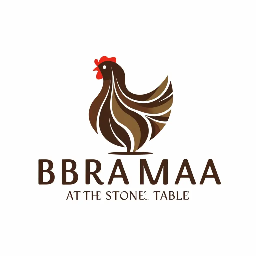 a logo design,with the text "Brahma at the stone table", main symbol:Brahma Chicken silouette, The Brahma has a pea comb and a thick, dense layer of down making them ideal for cold weather climates. They have feathered feet and are a fairly quiet breed.,complex,be used in Home Family industry,clear background