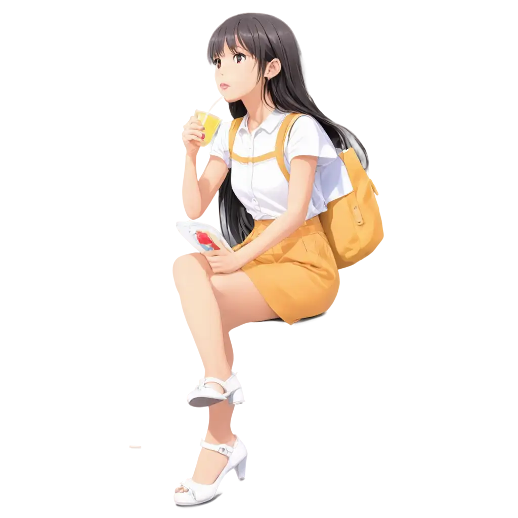 Anime loli character sitting and drinking juice 