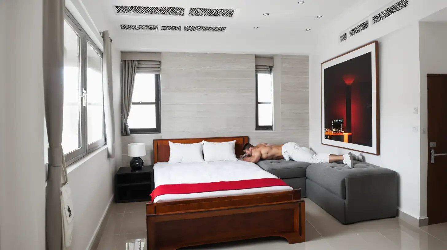 Handsome White Muscle Man Relaxing in Room