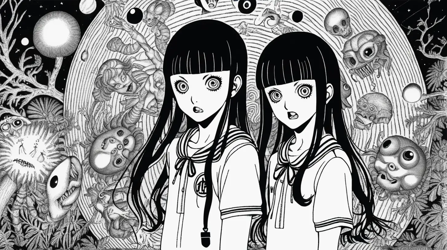 Psychedelic Horror Art Gemini Twins in Key Visual Style