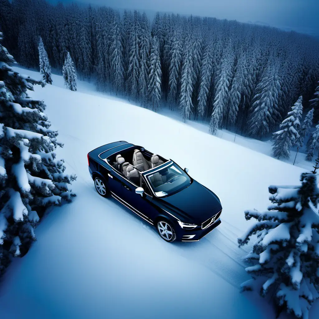 cabriolet volvo from high up from sky night snow
