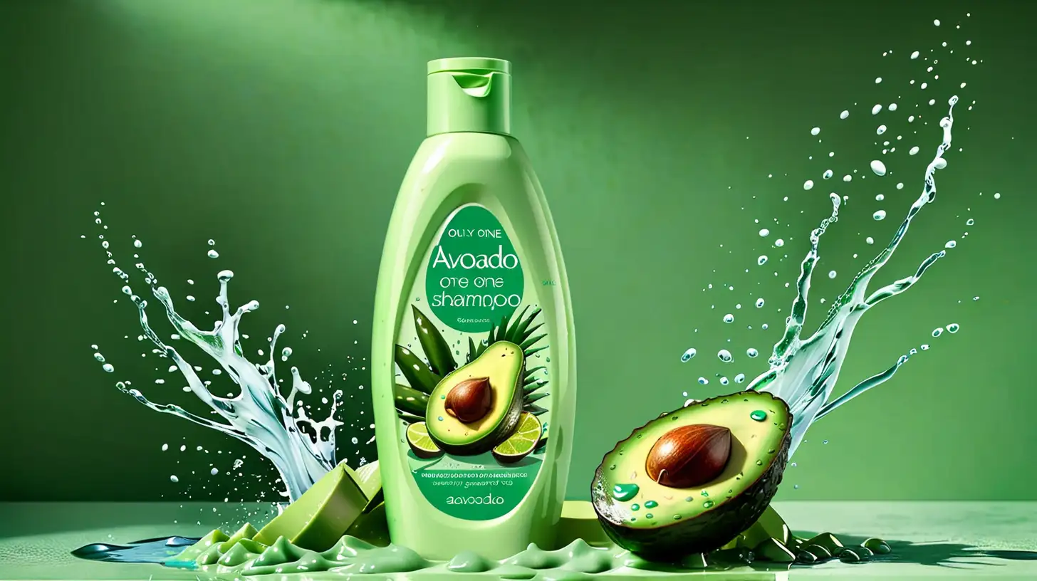 Refreshing Avocado and Aloe Vera Shampoo with Water Splashes