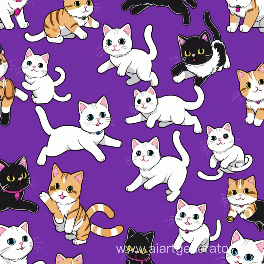 flying anime cats, miniature, more cats on purple phone