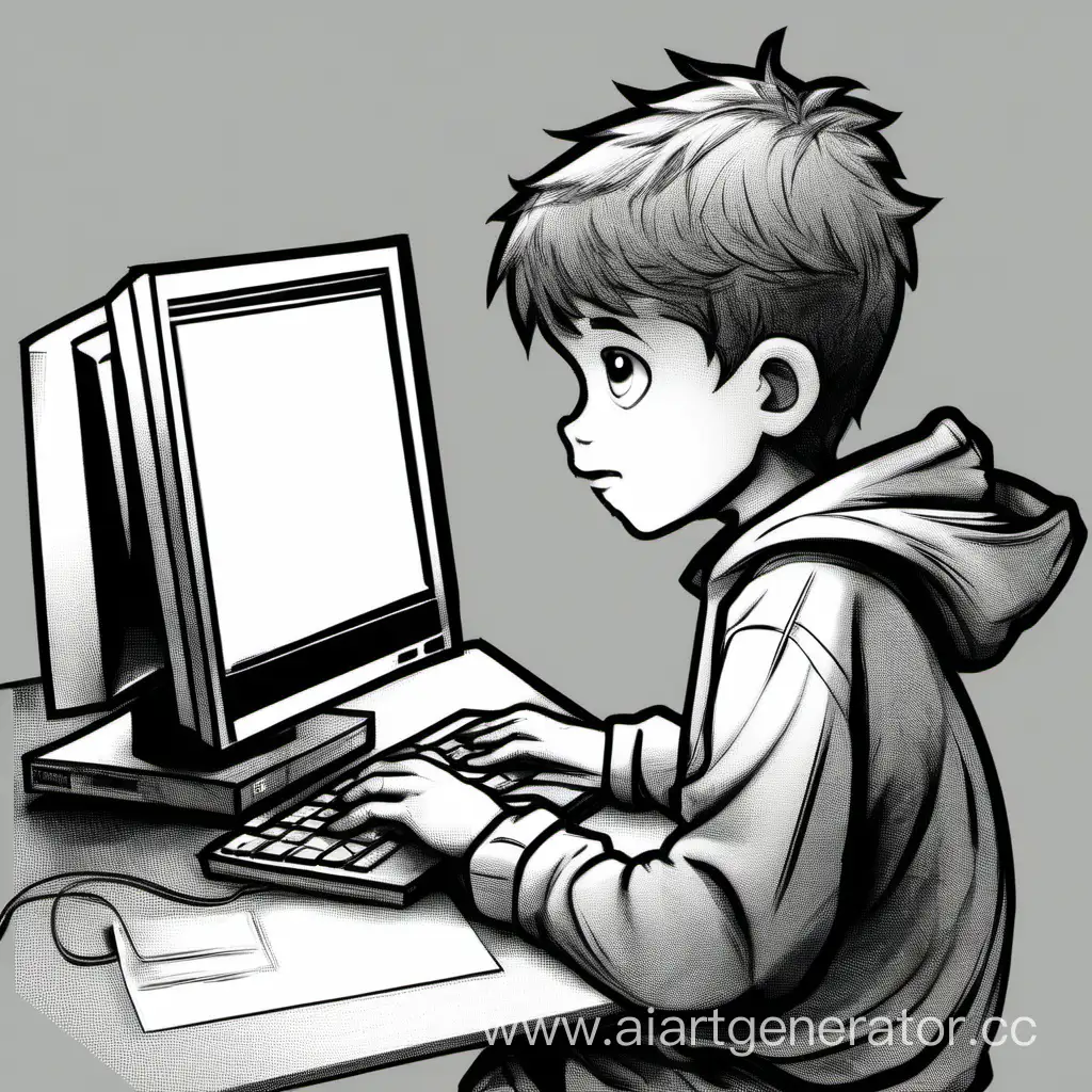 ONE BOY WORKING WITH COMPUTER