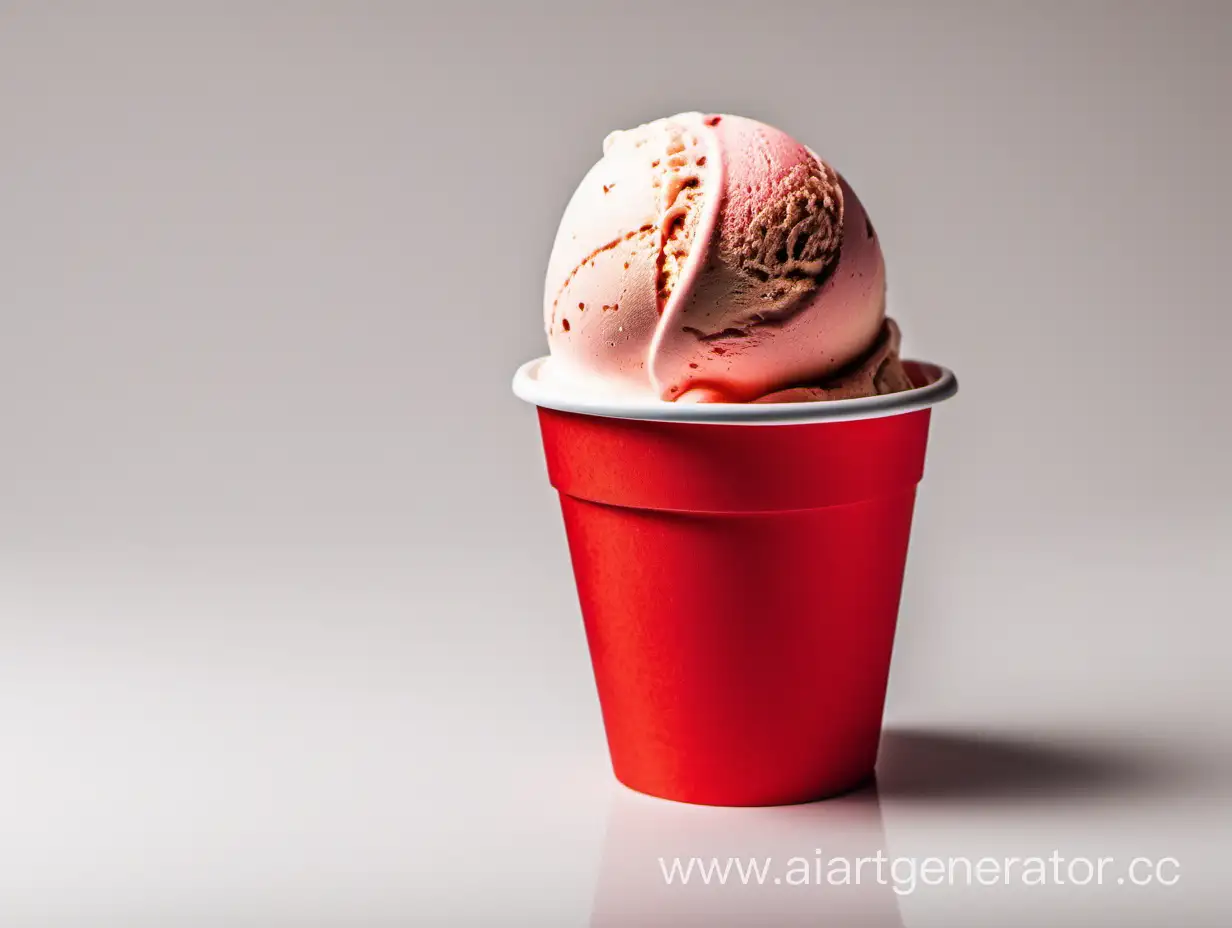 ice cream in a red paper cup on a white background
