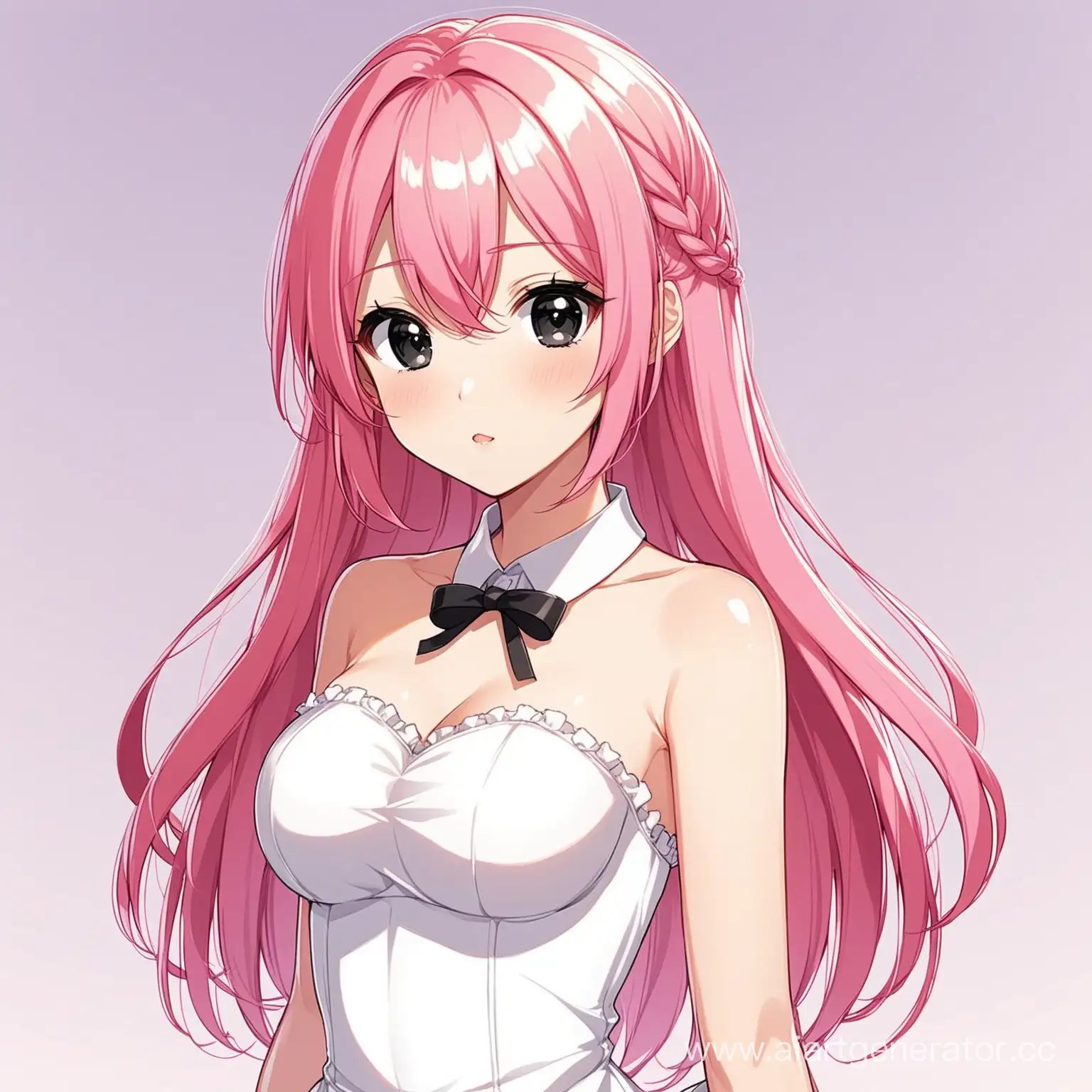 2D model for vtuber. 
Anime-style girl with pink hair, black eyes, white dress, medium-sized breasts
