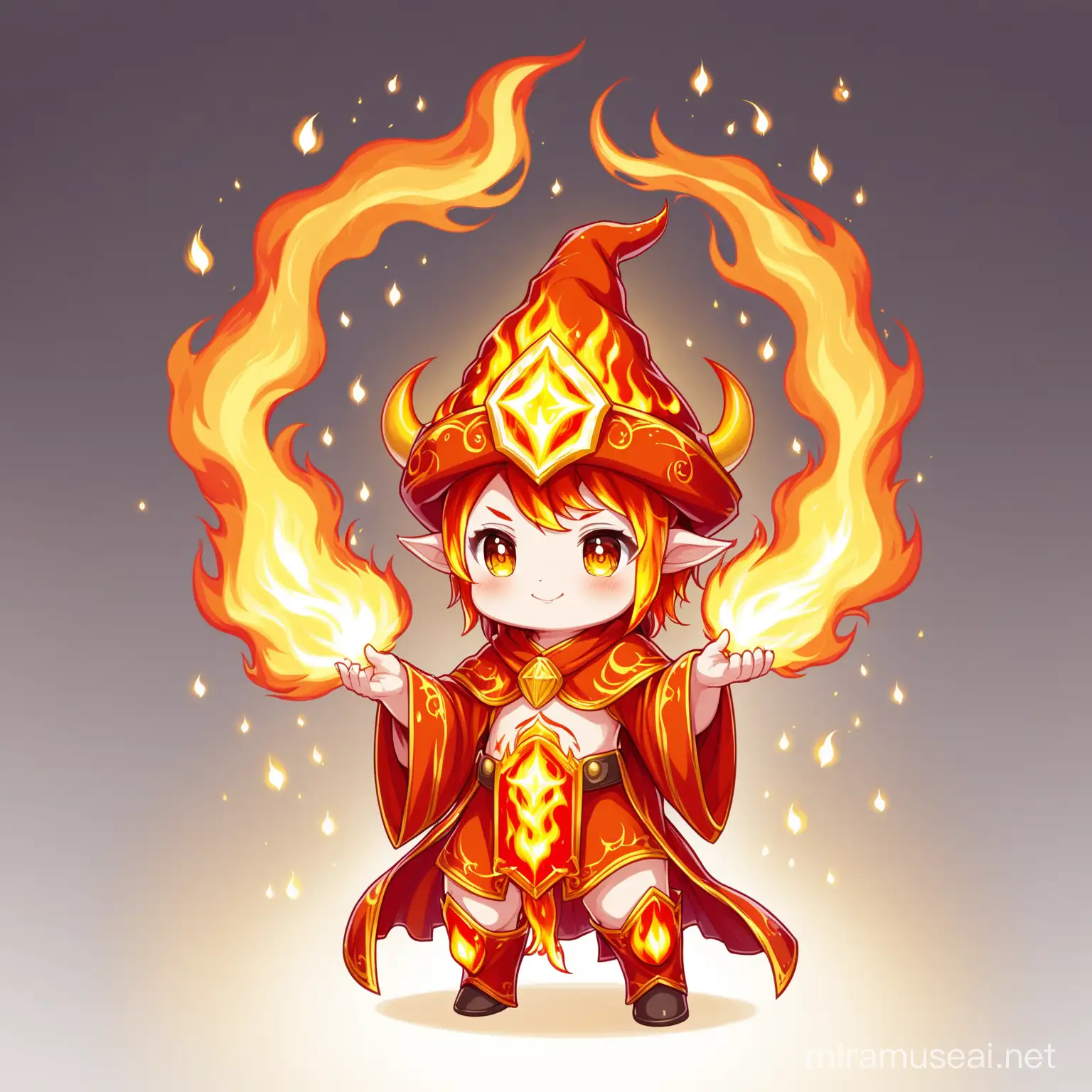 cute fire god wizard with horselike body in white background