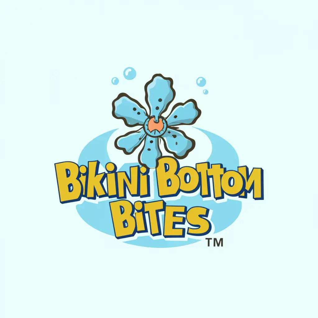 LOGO-Design-For-Bikini-Bottom-Bites-Playful-SpongeBob-Flower-in-Ocean-Blue