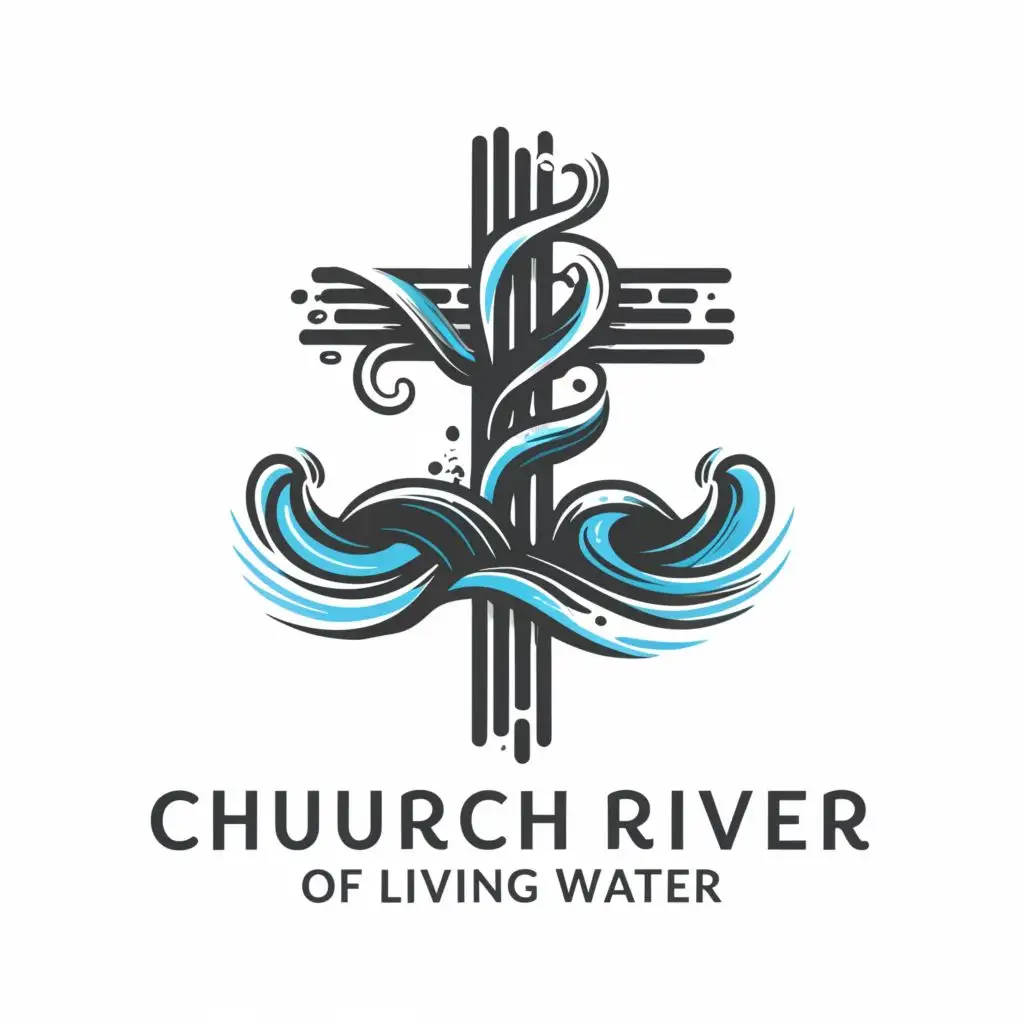 LOGO-Design-for-Church-River-of-Living-Water-Symbolic-Cross-and-Flowing-Water