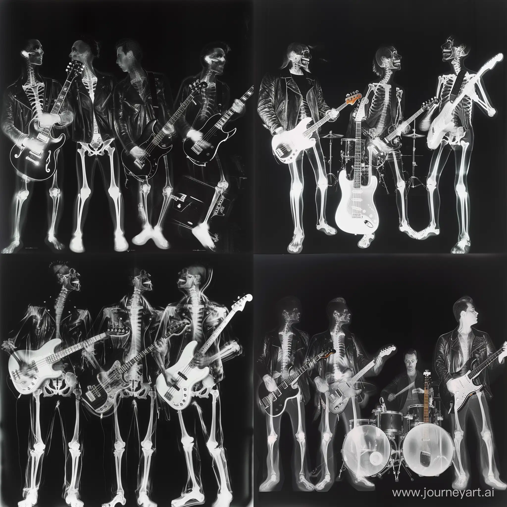Rock-Band-Xray-Portrait-with-Leather-Jackets-and-Instruments