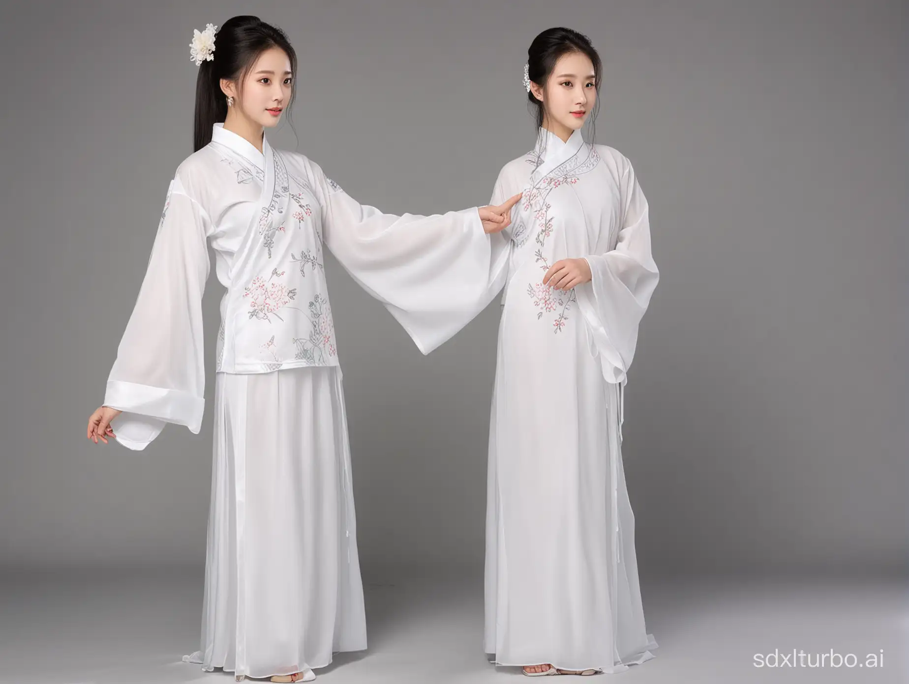 穿着白色汉服的173CM的中国少女，身材正常