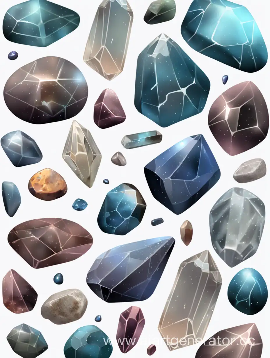 много камней метеоритных прозрачные  на прозрачном фоне