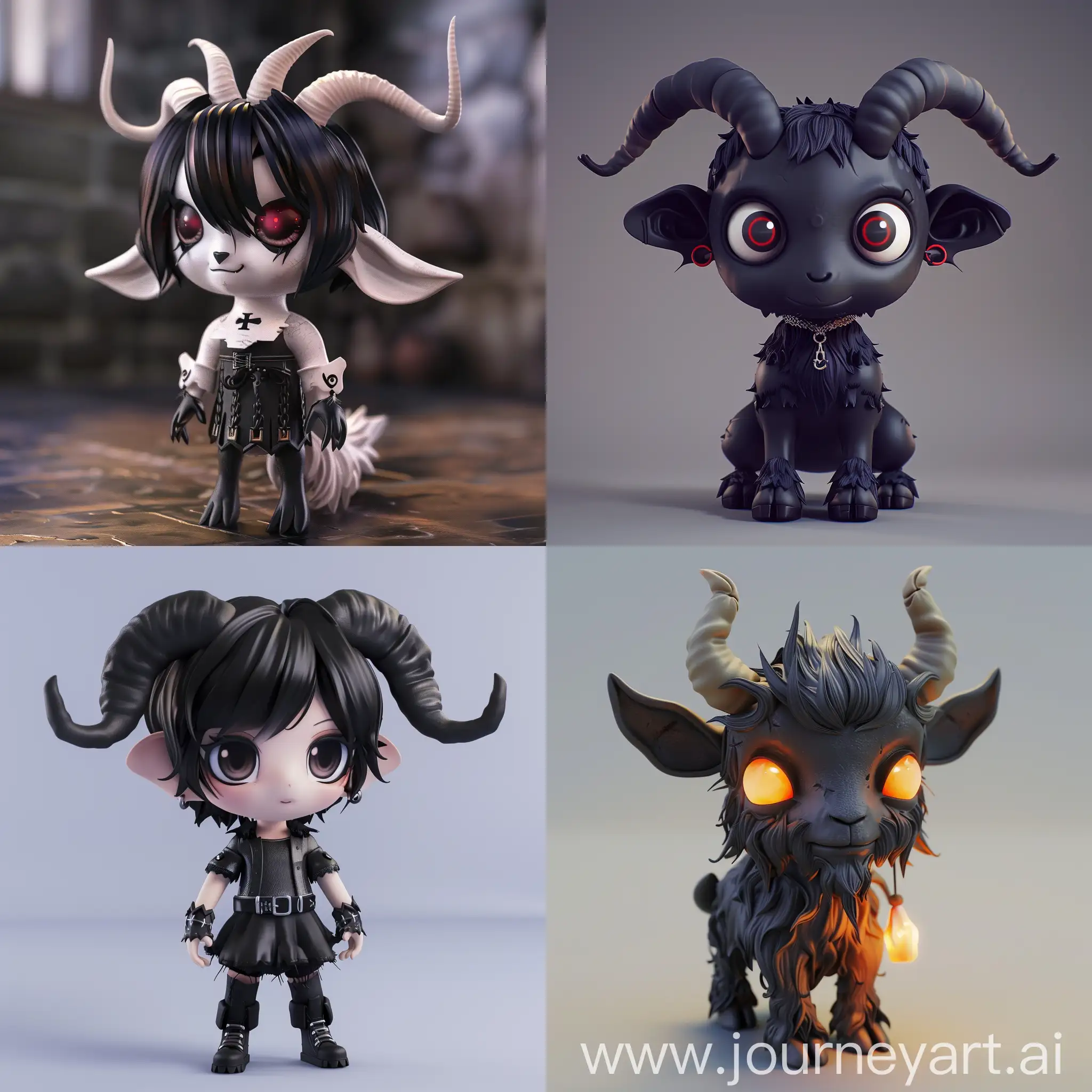 3D chibi goat demonic emo style