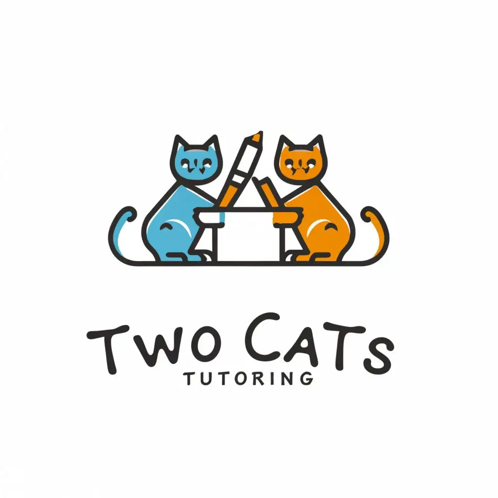 a logo design,with the text "Two Cats Tutoring", main symbol:Two cat silhouettes and a pencil above them,complex,be used in Education industry,clear background