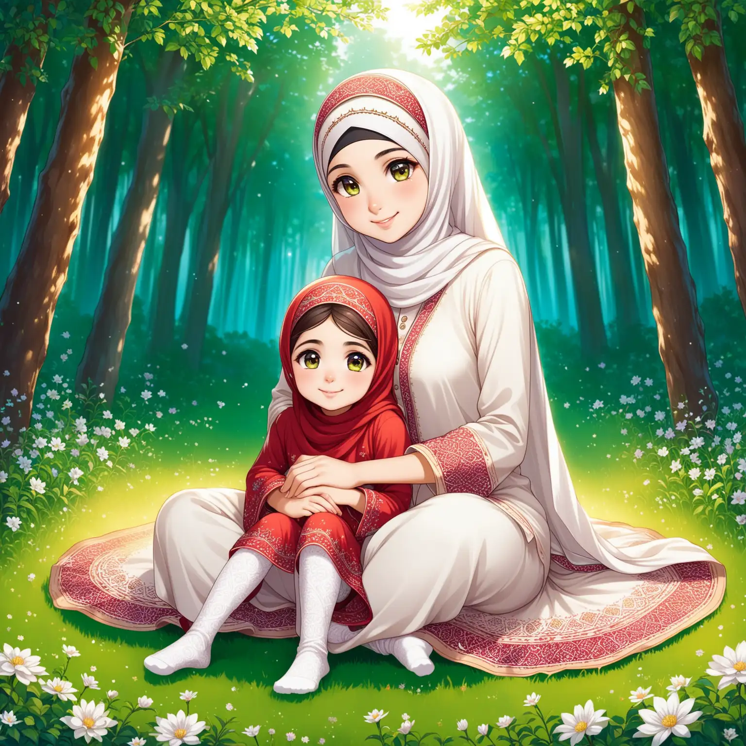 Persian Girl Fatemeh and Mother Roqayeh Enjoying Nature Together