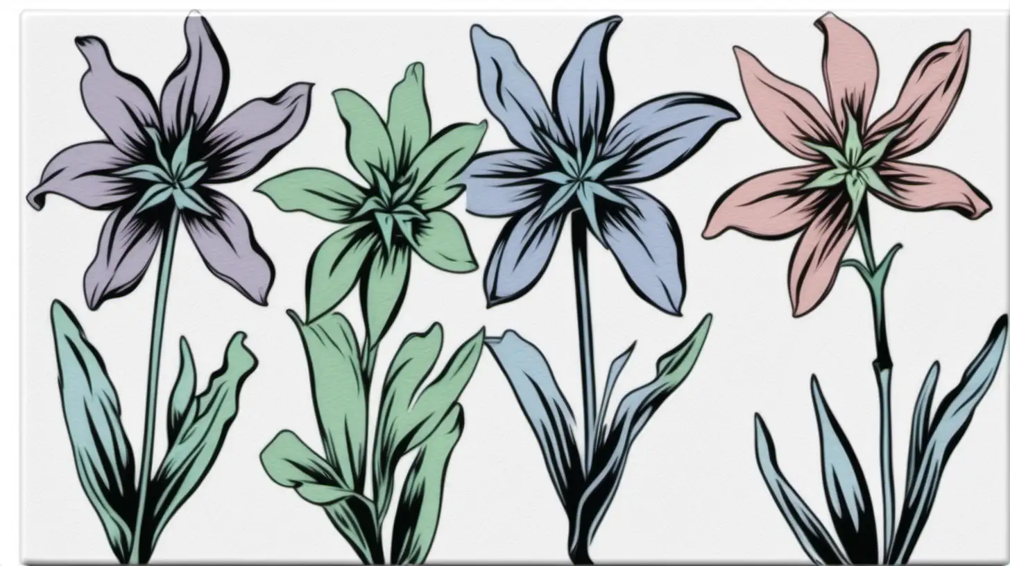 /imagine prompt pastel watercolor Oyster Plant    flowers clipart on a white background andy warhol inspired --tile