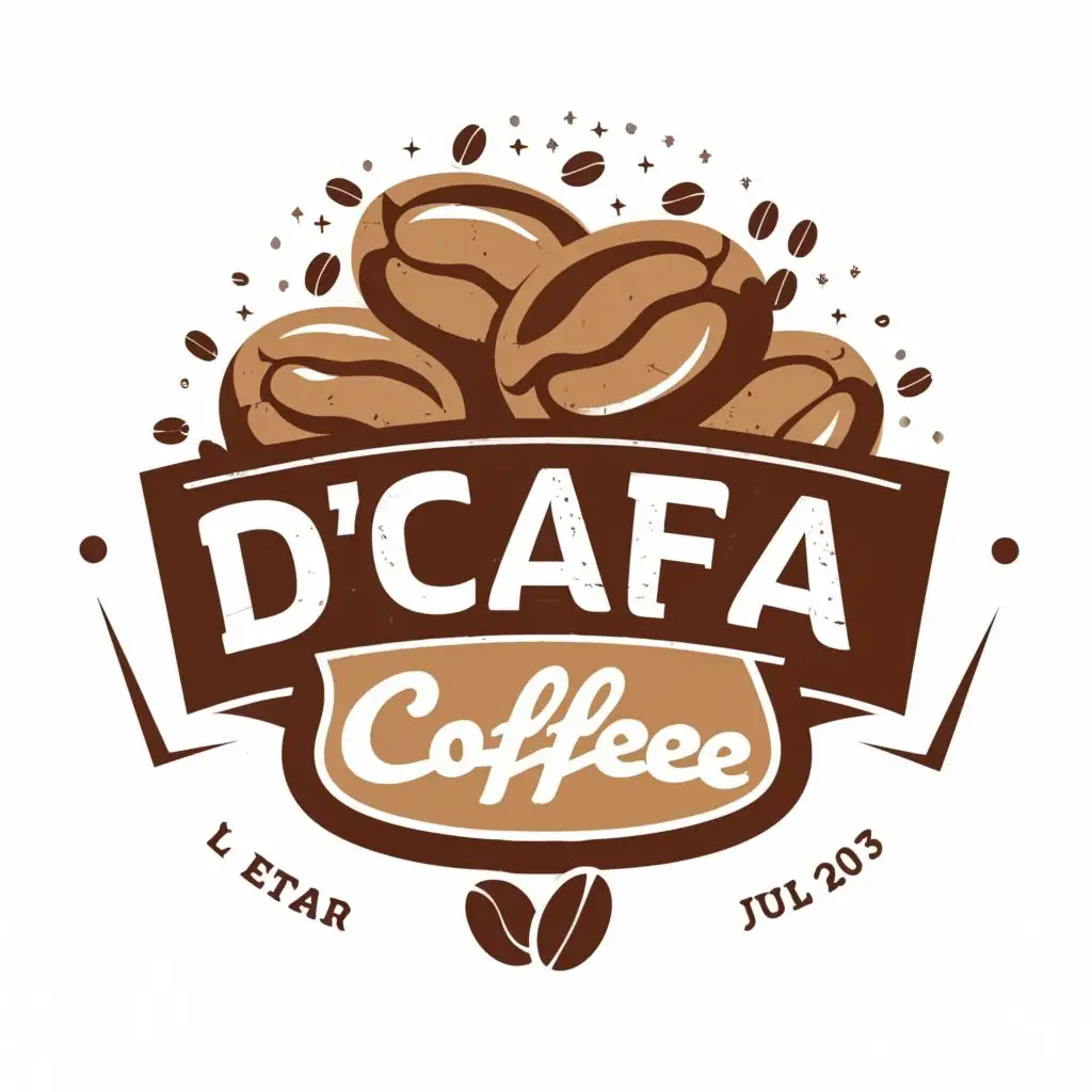 logo, Coffee beans, with the text "D'CAFA
COFFEE", typography, be used in Restaurant industry